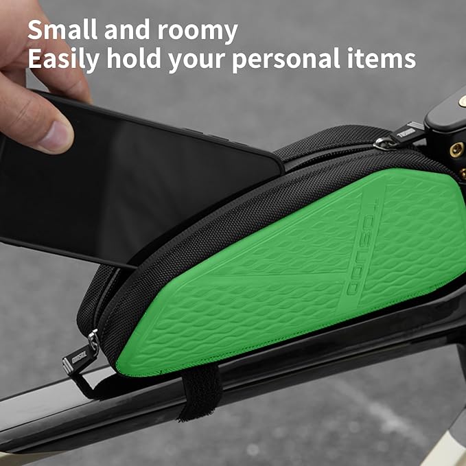 Bike Top Tube Bag, Small Front Frame Bag, Waterproof PU & EVA Hard Shell Bicycle Pouch for Phone & Tools, Cycling Accessories (1.2L)