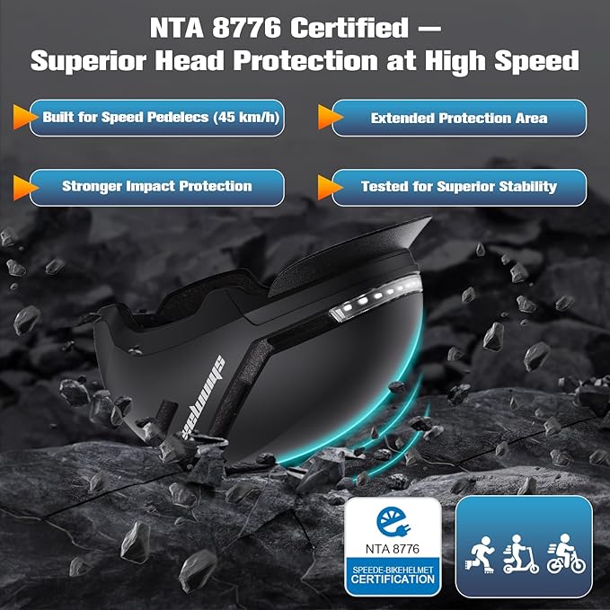 Shinmax Bike Helmet with Turn Signals, NTA Certified up to 45km/h, Bicycle Helmet for Men Women with USB Rechargeable Rear Light, Viser, Cycling Helmet for E-Bike & S-Pedelec,Scooter, Commuter, Adults