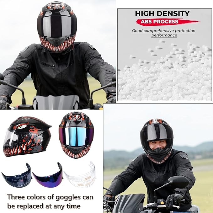 Full Face Motorcycle Helmet Racing Motocross Helmets with Pinlock Compatible Clear&Tinted Visors DOT Model Approved Street Bike Helmet