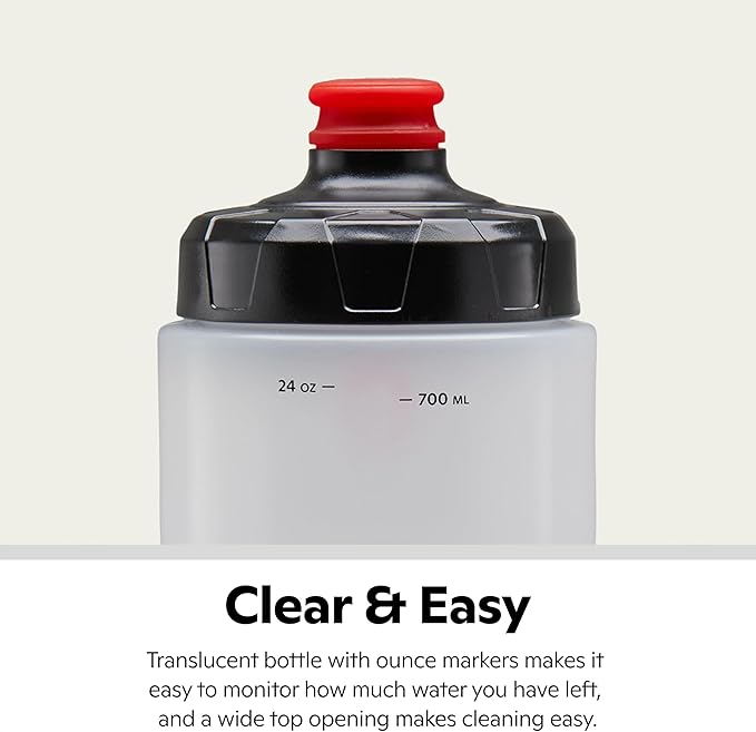 Schwinn Translucent Sport Water Bottle with Holder for Bicycle, 26 oz, BPA-Free, Dual-Stage Nozzle, Ergonomic Design, Cage Easily Mounts to Bike, Hydration Tracking, Bike Water Bottle Holder Combo