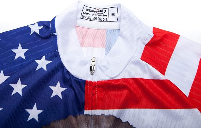 Cycling Jersey Short Sleeve USA Style Bike Tops with Pocket Reflective Stripe