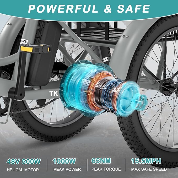 MOPHOTO Electric Tricycle for Adults, 20in 3 Wheels Folding Electric Bicycle Bikes, 48V 500W Electric Trike Ebike with Aluminum Frame, Removable Battery