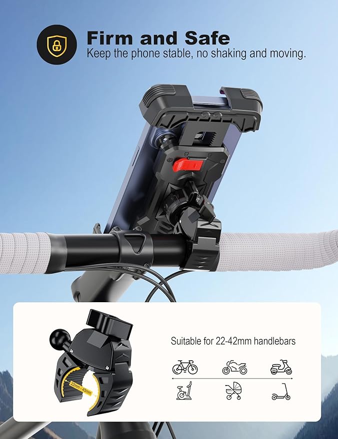 Bike Phone Holder, Universal Motorcycle Phone Holder with 360 Rotate for 4.7-6.8 Inch Smartphones, Compatible with Road Bike MTB Scooter