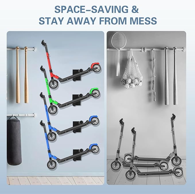 Scooter Wall Mount, Metal Organizer Black Holder for Scooter Vertical Space Saver Scooter Rack, Scooter Stand for Garage, Living Room, Shop