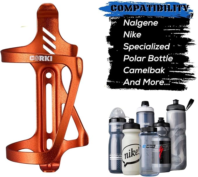 Corki Cycles Right Side Load Water Bottle Cage, Side Entry Bike Water Bottle Holder for Road & Mountain Bikes -1 Pack-Orange-Aluminum Alloy