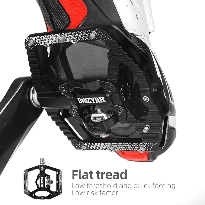 MZYRH MTB Mountain Bike Pedals 3 Bearing Flat Platform Compatible with SPD,Dual Function Sealed Clipless Aluminum 9/16" Pedals with Cleats for Road
