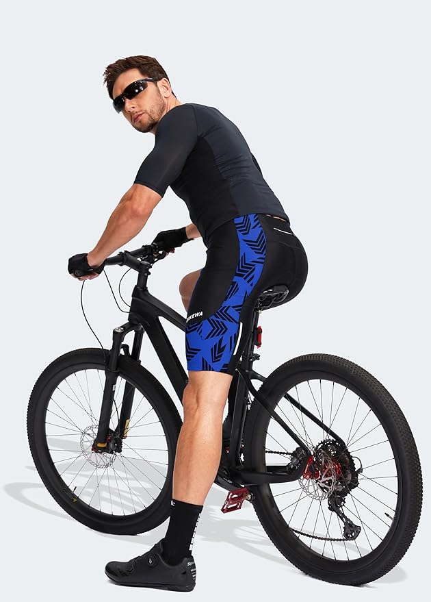 Bikewa Men's Bike Shorts 3D Padded Cycling Road Biking Mountain Riding Biker Bicycle UPF 50+ Cycle Shorts Zipper Pockets