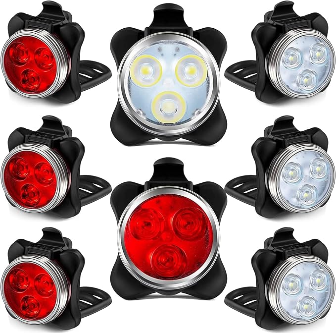 Rechargeable LED Bike Light Sets, Super Bright Front Headlights and Rear LED Bicycle Lights, 650mah Lithium Batteries