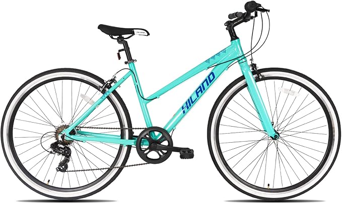 Hiland 700C Wheels Hybrid Bike for Mens and Womens, Step-Over or Step-Through Frame, Urban Commuter Bike, 7 Speeds Road Bicycle for Adult