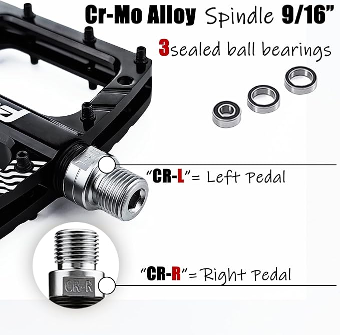 Bike Pedals 9/16" Lightweight Non-Slip Bicycle Platform Pedals - Fits Most Adult Bikes & Mountain Bikes &MTB, Road Bikes and Slip-Resistant Design