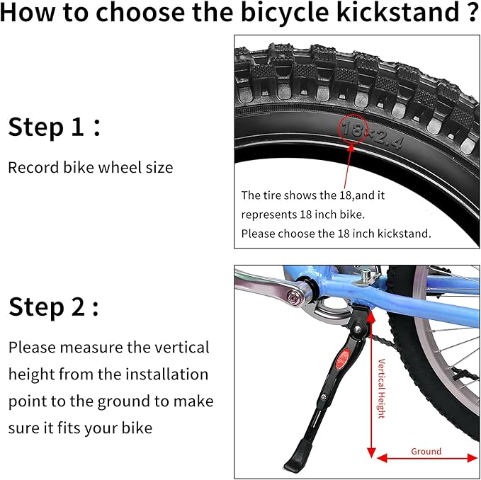 Adjustable Bike Kickstand for Kids 16-20 Inch Bicycles - Rustproof Aluminum Alloy with Anti-Slip Foot, Easy Installation, Durable Bicycle Stand