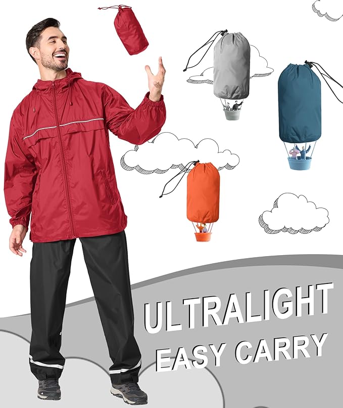GEEK LIGHTING Rain Jacket Men Lightweight Waterproof Jackets Packable Windbreaker Hooded Raincoat for Golf Cycling Outdoor