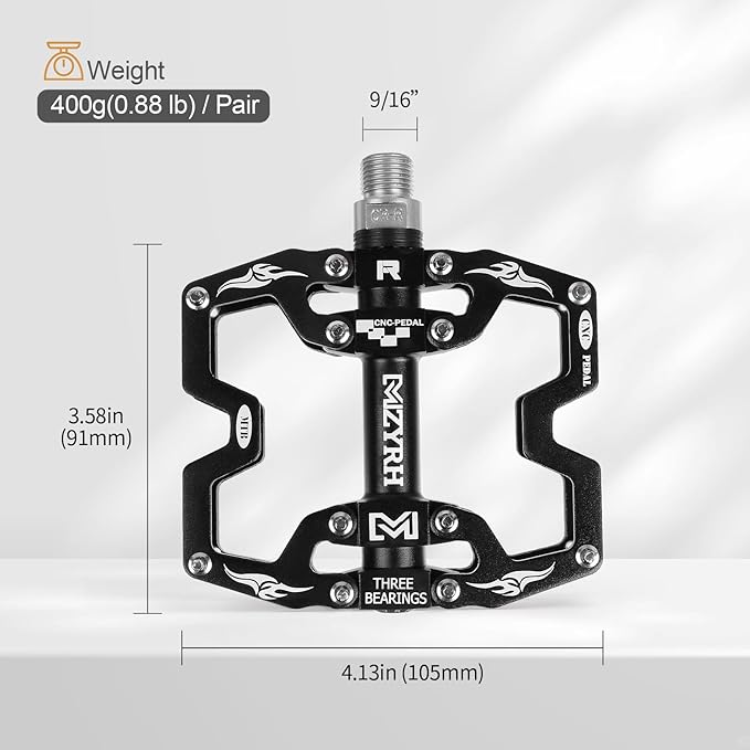 MZYRH Mountain Bike Pedals,3 Bearings Bicycle Pedals,Aluminum 9/16" MTB Pedals Bicycle Flat Pedals for Road Mountain BMX MTB Bike