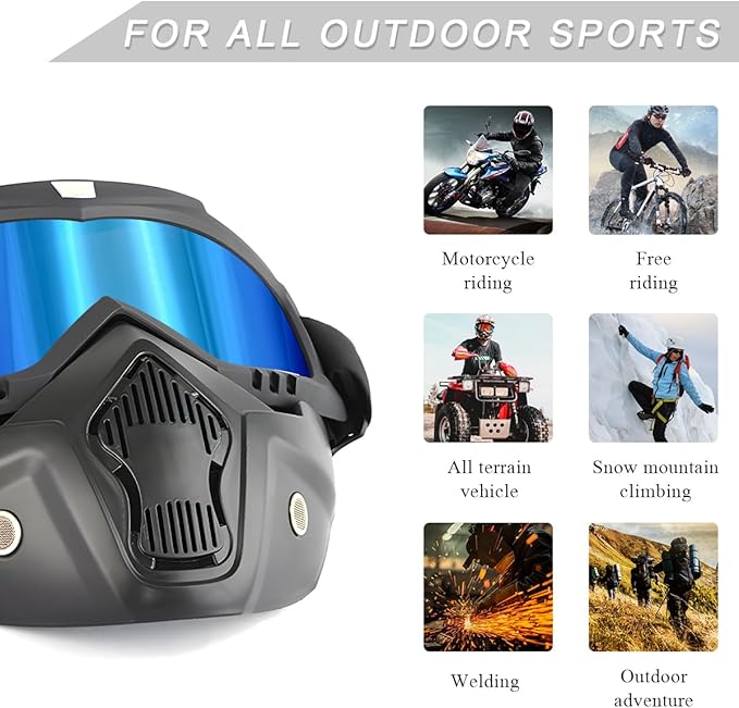 Motorcycle Helmet Goggles, Fog-Proof Goggle Face Protection Mask, Riding Racing Goggles For Men Women (Ice Blue)