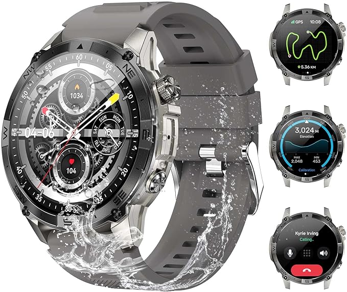 GPS Smartwatch for Men, 1.43" AMOLED Rugged Military Smart Watches Make/Answer Call, Sport Watch with 530 mAh Large Battery/3ATM Waterproof/Compass/Air Pressure/Altitude for Android iOS