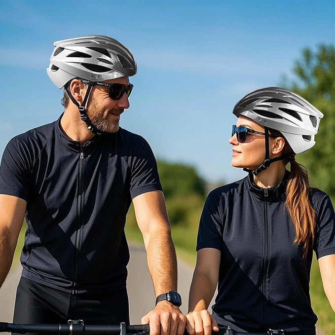 Road Bike Helmet Adult Men & Women, Adjustable Lightweight Design (22-24.5 Inches) - Vented, Removable Visor & Reflective White, for Day and Night Commuting & Sports | CPSC Certified