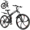 26 Inch Folding Mountain Bike, 21 Speed Full Suspension Bicycle Dual Disc Brake Non-Slip Quick Release tire for Adults Men Women(Balck/Pink/Green/Orange/White/Purple)
