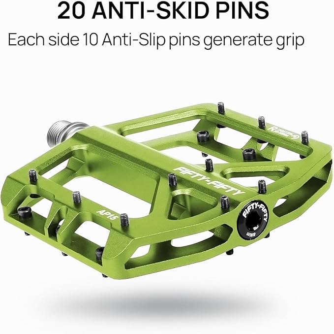 FIFTY-FIFTY Mountain Bike Pedals, Non-Slip and Aluminum Alloy Bicycle Flat Pedals, 9/16" Sealed Bearing, Lightweight and Wide Platform for All Mountain, Enduro, Downhill, E-Bike, MTB