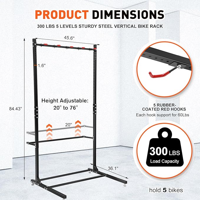 Freestanding Bike Rack Bicycle Storage Rack,Vertical Bike Stand Max 5 Bikes with Helmet Holders,Solid Steel Bike Racks for Home & Garage &Indoor & Bike Station-BlacK