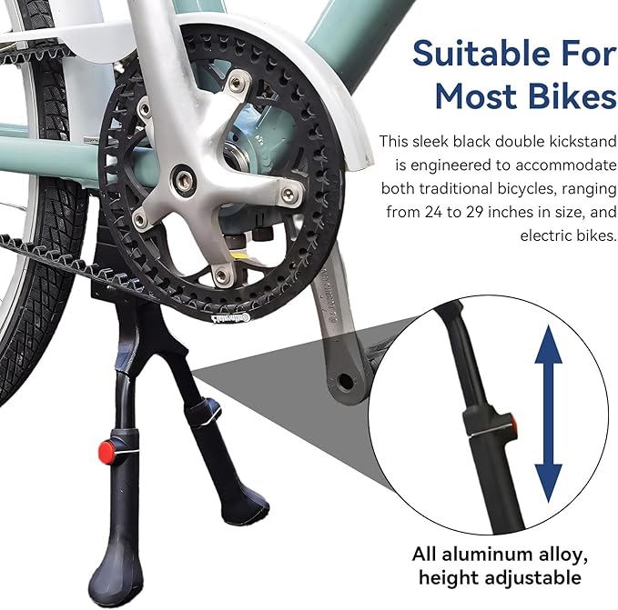 Adjustable Bike Kickstand, Center Mount Bike Double Leg Kickstand Aluminium Alloy Bicycle Kickstand for 24, 26, 27.5, 29 Inch Adult Bikes, Perfect for Cruiser, Road and Hybrid Bike