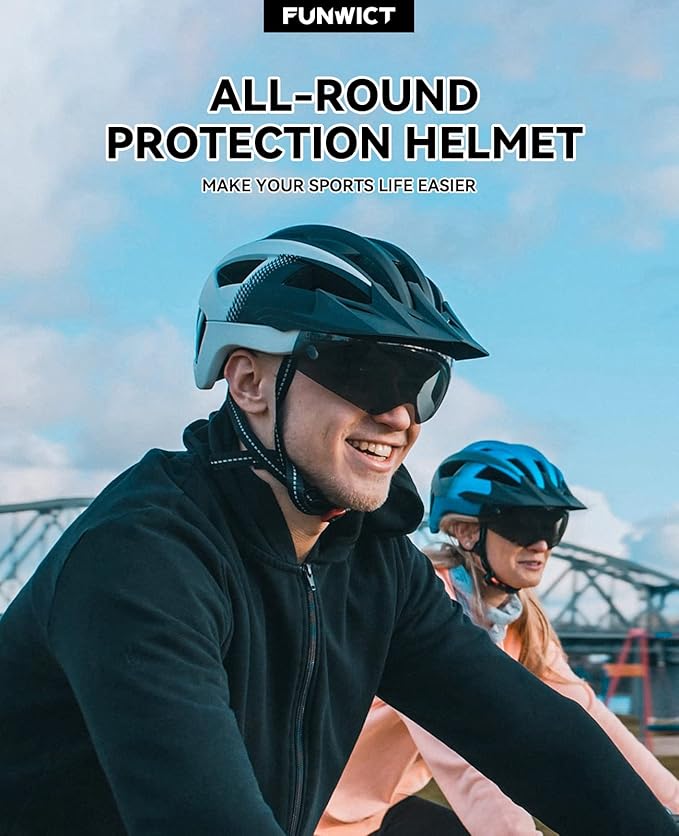 Adult Bike Helmet with Visor and Goggles for Men Women Mountain Road Bicycle Helmet Rechargeable Rear Light Cycling Helmet