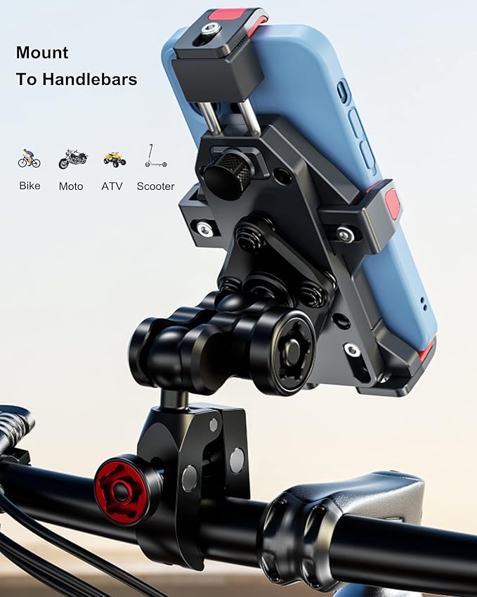 BRCOVAN Metal Anti-Theft Motorcycle Phone Mount with Vibration Dampener & High-Speed Secure Lock, Adjustable Aluminum Alloy Motorcycle Cellphone Holder for Bike Scooter ATV UTV Fit 4.7''-7.2'' Phones