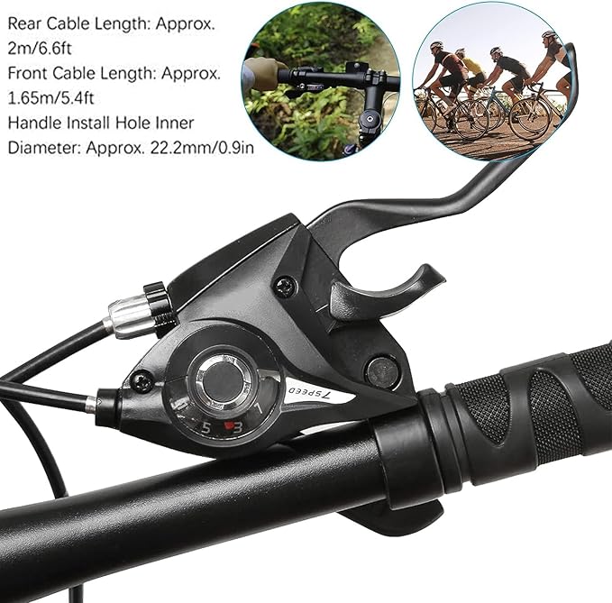 EF51-7 Speed Gear Shift Lever Brake Lever with Brake Cable 3 x 7 Gear Lever Set with Gear Indicator Bicycle Brake Pads Bicycle Reflectors Front Rear Set for Road Bike City Bike