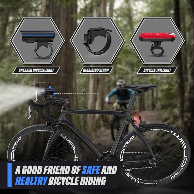 Rechargeable Bike Lights, Ultra Bright Bike Lights for Night Riding, Road Mountain Bike Accessories for Kids Adults - Headlight with Tail Light