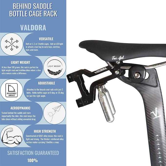 Bike Seat Water Bottle Holder | Behind Saddle Bottle Cage Rack Rack With 2 Bottle Cages | A Key Triathlon Bike Accessory | Behind Seat Bottle Holder That Performs | For Road Tri Specific Bikes