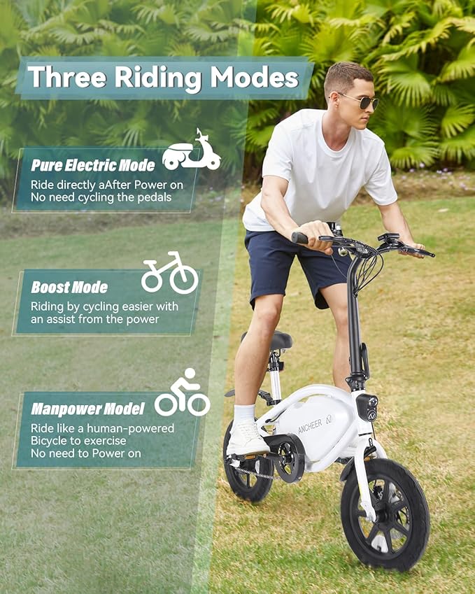 ANCHEER 14” Folding Electric Bike for Adults, 20MPH Ebike with 350W Motor[Peak 500W], 48V 374Wh Battery, Cruise Control, UL2849 Compliant Electric Bicycle, Compact Electric Mini Bike for Teens