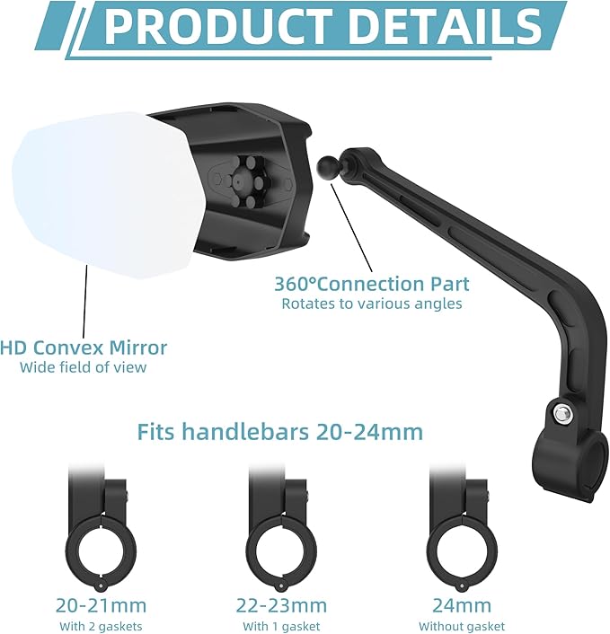 Bike mirror | HD Scratch-Resistant Convex Mirror | Bike Mirror Handlebar Mount | Bicycle Universal Fit Accessories