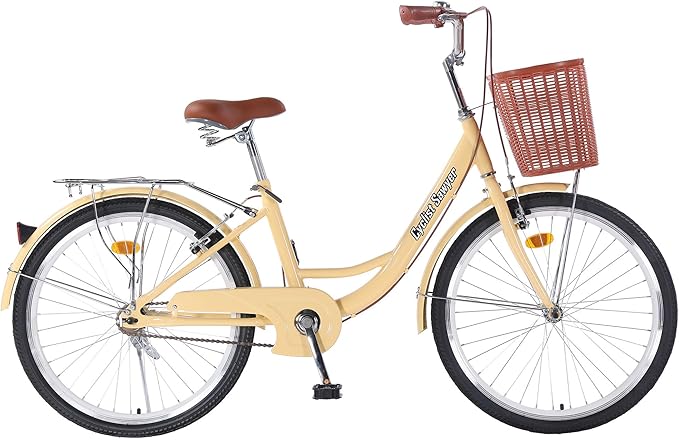 Adult Comfort Bike for Women, 24/26 Inch Women' Commuter Bicycle Single Speed with Rear Rack and Basket, Comfortable City Bikes Ergonomic Upright Design for Women, Men and Teens
