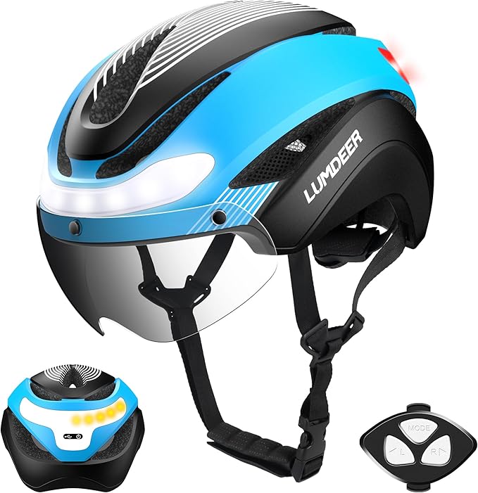 LUMDEER Smart E-bike Helmet with Remote Controlled Turn Signals, Electric Scooter Helmet for Adults with Front & Rear LED Lights, Bike Helmet with Photochromic Visor & Auto Brake Light for Men & Women
