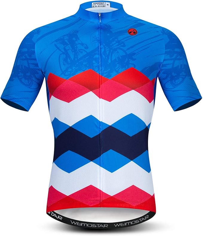 Cycling Jersey Short Sleeve USA Style Bike Tops with Pocket Reflective Stripe