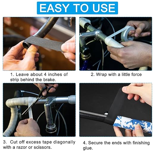 PATIKIL Bike Handlebar Tape, 4 Pack EVA Camouflage Handle Grip Wraps Non-Slip Bicycle Bar Tape with Black End Plugs for Racing Bicycles Road Bicycle, Blue Black