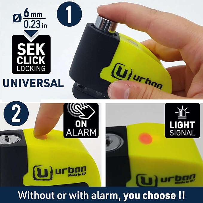URBAN UR6 Hi-Tech Motorcycle Disc Lock with Smart Alarm | Best Value | 120dB, LED, Warning, A+ Sensitivity, Truly Waterproof, Long-Life CR2 Battery, Carried Locked, Bike Anti Theft Wheel Brake Locks