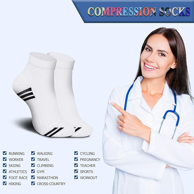 QUXIANG Compression Socks for Women & Men Circulation 3/6/7 Pairs Arch Ankle Support 15-20 mmHg Best for Running Cycling