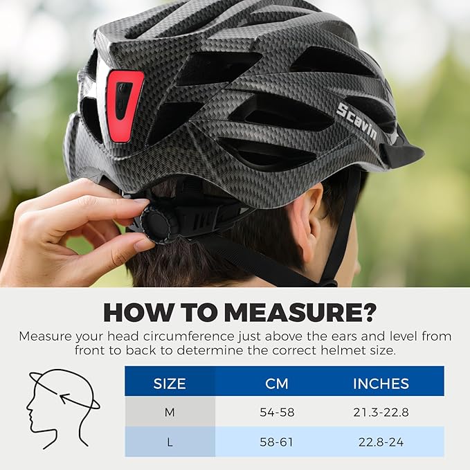 Adult Mountain Bike Helmet with Rear Light Adjustable Dial, Removable Visor - CPSC 1203 Certified Lightweight Bicycle Helmet for Urban-Commute, Road & MTB for Men, Women, Youth