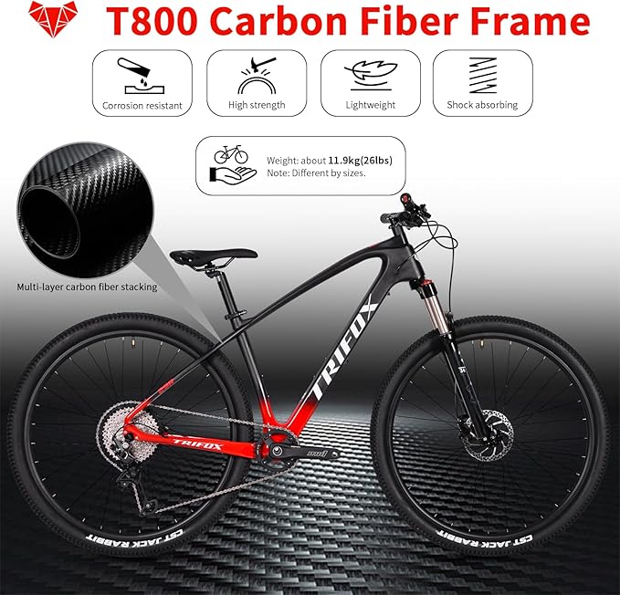 TRIFOX Carbon Fiber Mountain Bike,29er Carbon Mountain Bike with Shimano M6100 Deore Groupset 12-Speed,Carbon Fiber Frame,Hydraulic Fork 130mm Travel,/17/19 inch