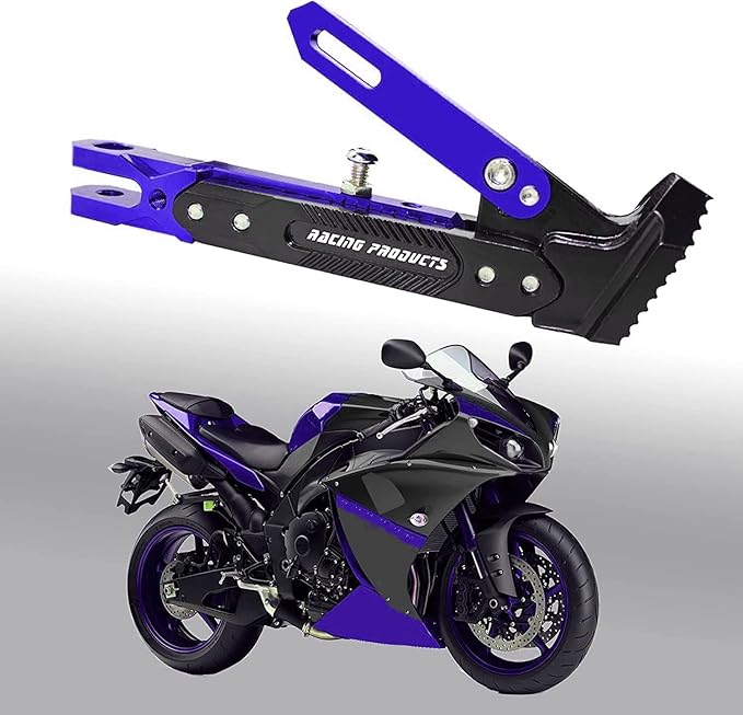 Motorcycle CNC Kickstand Adjust Tripod Holder Universal Aluminum Motor Scooter Modified Foot Side Stand Motorcycle Accessories (Blue)