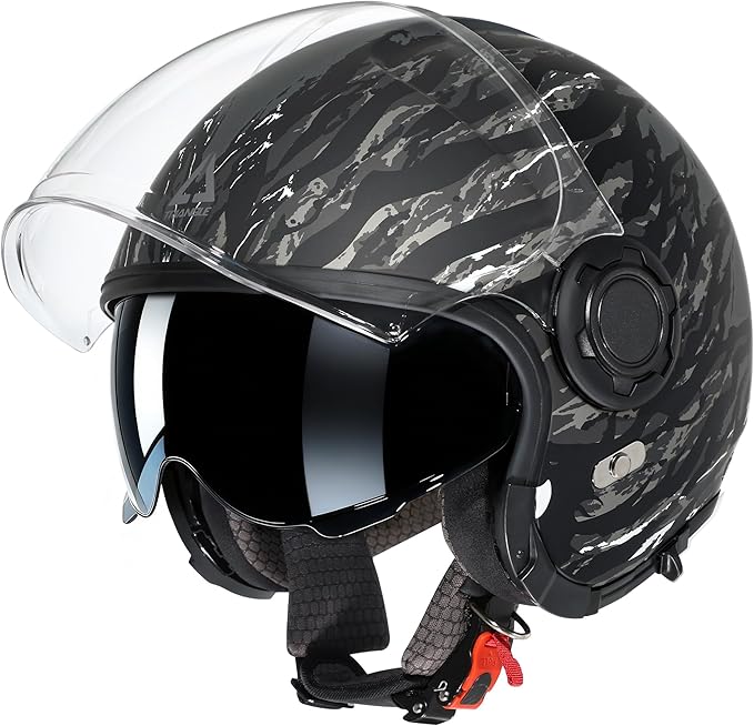 TRIANGLE Full Face Motorcycle Helmets,Off-Road Motocross Helmet for Men & Women,Dual Visor with Internal Tinted Sunshield,Open Face 3/4 Adult Racing Helmet DOT Approved(L)