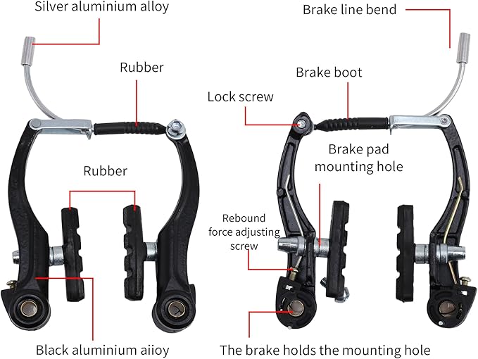 Complete V Bike Brake Set, Front and Rear Bike MTB Brake,Inner and Outer Callipers Cables Lever Kit with Calipers Levers Cables Multi-Tool Wrenches (Black)