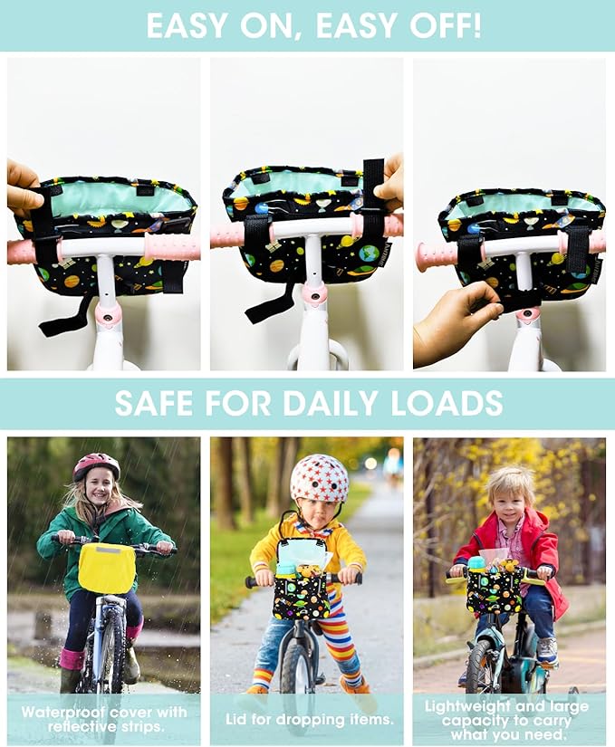 ANZOME Kids Bike Basket, Colorful Blocks Large Bicycle Basket, Bicycle Handlebar Bag, Waterproof Fabric Colorful Bike Basket for Women, Men, Kids
