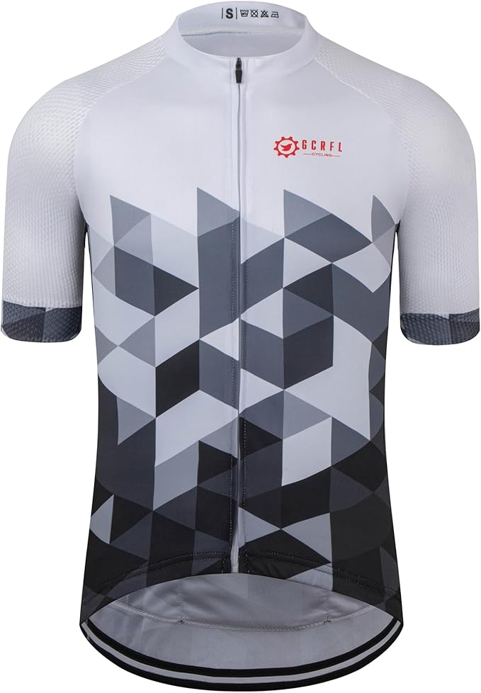 GCRFL Men's Cycling Jersey Short Sleeve Biking Shirt with 3 Rear Pockets + Zipper Pocket Breathable Quick Dry Bicycle Jersey