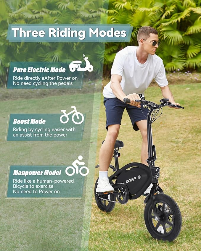 ANCHEER 14” Folding Electric Bike for Adults, 20MPH Ebike with 350W Motor[Peak 500W], 48V 374Wh Battery, Cruise Control, UL2849 Compliant Electric Bicycle, Compact Electric Mini Bike for Teens