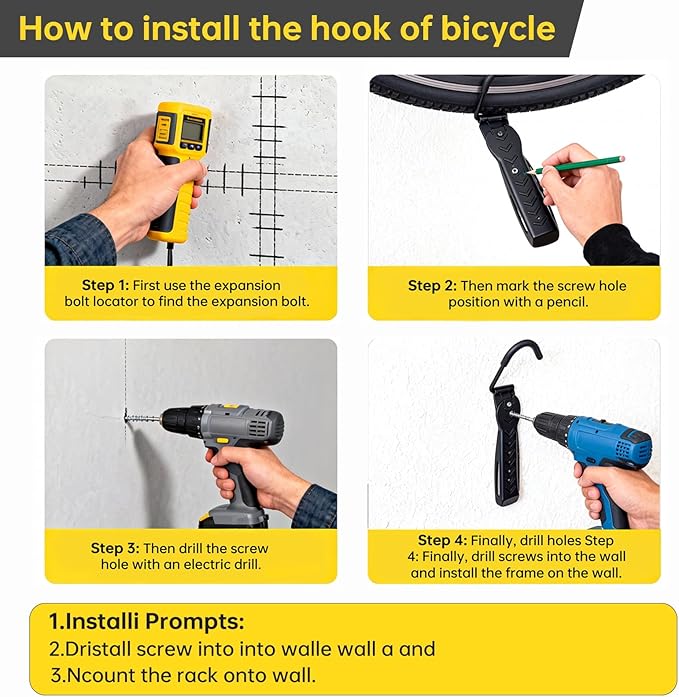 Wall Mount Bicycles Hanger,Bike Rack Garage Wall Mount,Indoor Bike Storage Space-Saving Vertical Bike Holder,Bike Storage System Vertical Bike Hooks(Front Wheel pad+Rear Wheel pad)