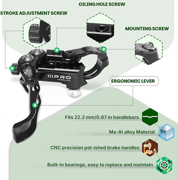 IIIPRO PEERAGE4 4-Piston MTB Hydraulic Disc Brake Set, Left Front 850mm Right Rear 1550mm Aluminum Alloy Lever Caliper for MTB/Trail/Fat Bike/XC AM DH