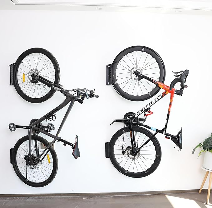 Bike Wall Mount Vertical, Swivel Bike Hangers For Garage, Bike Rack Garage Wall, Bicycle Hooks, Garden Indoor Outdoor Storage (Vertical 4 Pack)