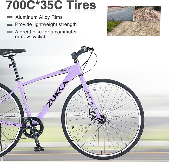 7-Speed Hybrid Road Bike - Aluminum Frame, Dual Disc Brakes, 700C Wheels - Unisex City Bike