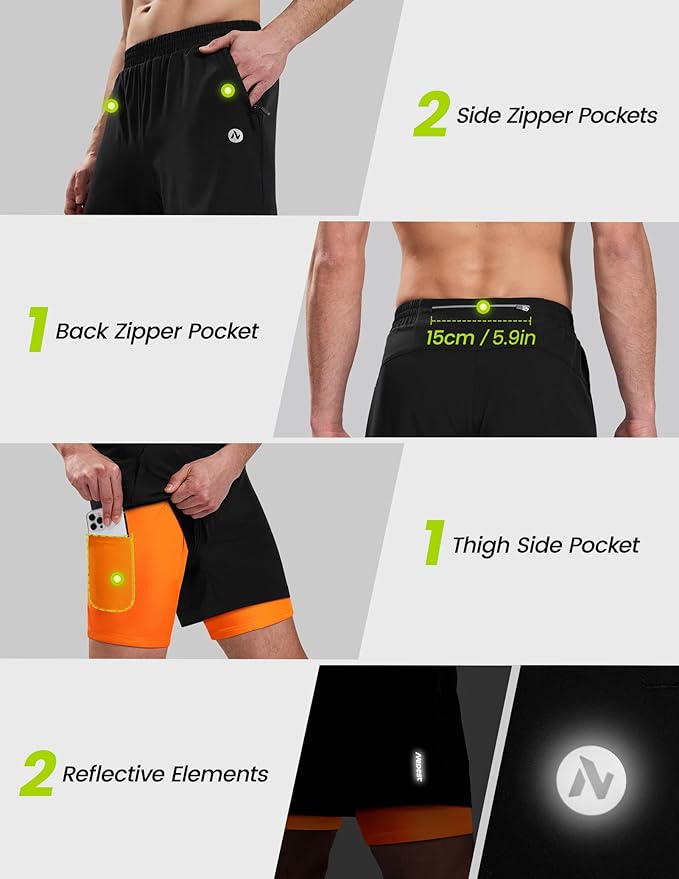 Nepest Men’s 4D Padded Mountain Bike Shorts MTB Cycling Biking Bicycle Riding Shorts with Zipper Pockets